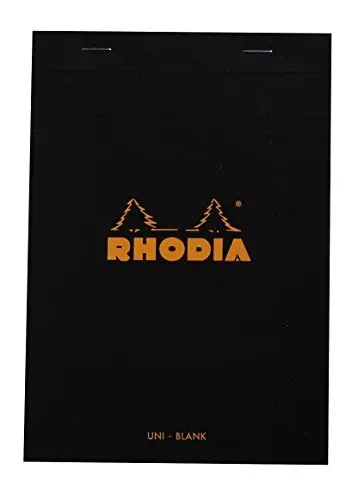 Produktbild: Rhodia 160009C - Schreibblock / Notizblock geheftet No.16 DIN A5 21x14,8 cm, 80 Blätter blanko 80g, abtrennbar und mikroperforiert, mit Kartonrücken, Schwarz, 1 Stück