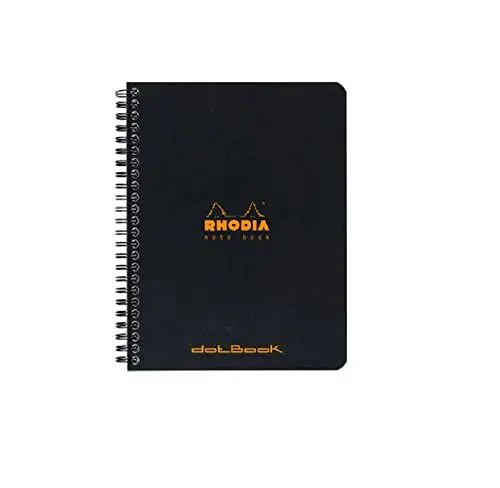 Produktbild: Rhodia 193439C - Packung mit 5 Notizblöcken Notebook mit Doppelspirale A5+ 16x21cm 80Bl Dot-Lineatur 80g, Schwarz, 1 Pack