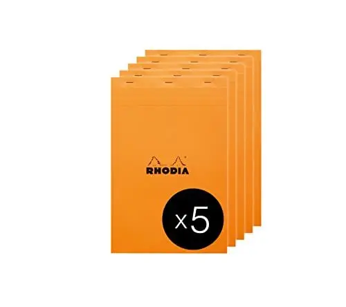 Produktbild: Rhodia 19660C - Packung mit 5 Notizblöcken geheftet No.19 A4+ 21x31,8cm 80 Blätter gelb liniert mit Rand 80g, Orange, 1 Pack