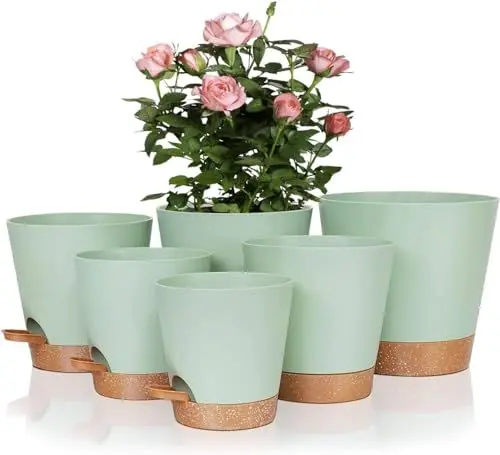 Produktbild: RHtvrll 6 Stück Kunststoff Blumentopf mit Untersetzer - Pflanzgefäß Automatisch gießendes mit Untersetzer für Innen- und Außenbereich gießende Aufbewahrungs- Pflanzgefäße