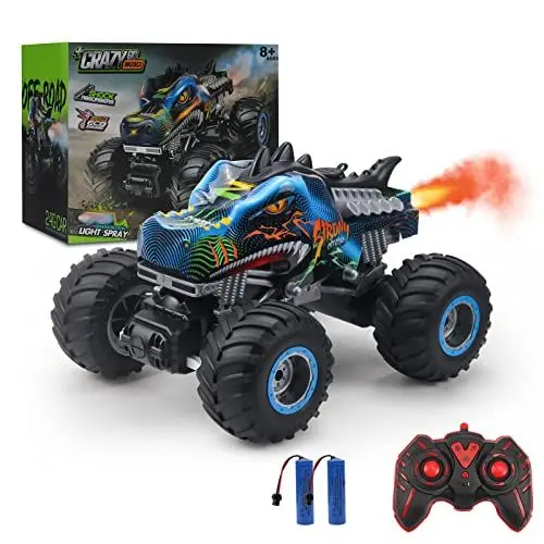 Produktbild: Rhybor Ferngesteuertes Auto Dinosaurier 1:16 Maßstab RC Monster Truck Fernbedienung Auto mit Sprühnebel-Musik-LED-Leuchten, 2,4 GHz 20 km/h RC Auto Spielzeug für Kinder ab 3 4 5 6 8 10 Jahre