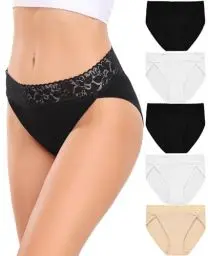 Produktbild: RHYFF Unterhosen Damen Baumwolle Hipster Unterwäsche Frauen Spitze Slip Damen Atmungsaktiv Stretch Panties Damen Weich Damen Slips Mehrpack S-XXL(RDE3168L-NudeBlack)