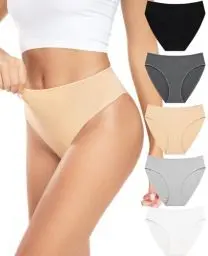 Produktbild: RHYFF Unterhosen Damen Baumwolle Hochgeschnittenes Slip Damen Atmungsaktiv Hipster Unterwäsche Damen Stretch Weich Pantys 5er-Pack S-XXL(RDE3178L-BlackNude)