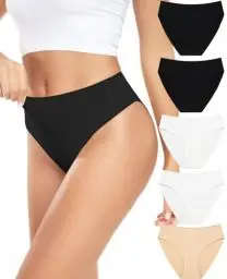 Produktbild: RHYFF Unterhosen Damen Baumwolle Hochgeschnittenes Slip Damen Atmungsaktiv Hipster Unterwäsche Damen Stretch Weich Pantys 5er-Pack S-XXL(RDE3178M-WhiteNude)