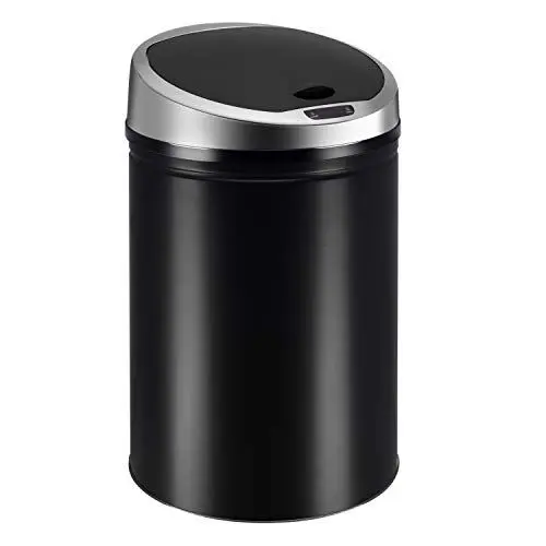 Produktbild: Ribelli Edelstahl Mülleimer - Abfalleimer mit Sensor - automatisches Öffnen und Schließen - Klemmring für Müllbeutel - Abnehmbarer Deckel - mit LED-Funktionsanzeige (50 Liter, Schwarz)