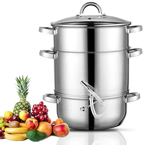Produktbild: Ribelli Entsafter aus Edelstahl induktionsgeeignet ca. Ø 25 cm ca. 17 Liter Füllvolumen Dampfentsafter mit Glasdeckel - schonendes Entsaften von Obst und Gemüse