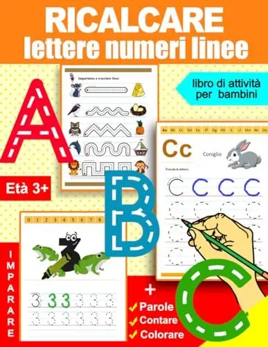 Produktbild: Ricalcare lettere numeri linee: libro di attività per bambini: Età 3+: Quaderno per imparare a scrivere lettere e numeri