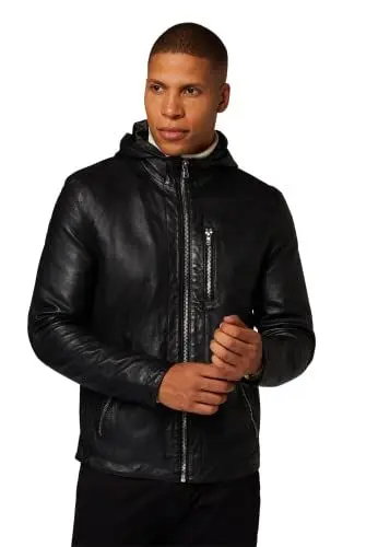 Produktbild: RICANO Glen – Herren Lederjacke (Slim Fit) mit Kapuze – echtes (Premium) Lamm Leder