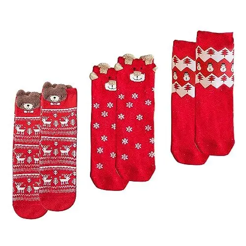 Produktbild: RICEEL Weihnachtssocken,3 Paar Christmas Socks Damen Weihnachtssocken Winter Warme Socken für Frauen Erwachsene Mädchen und Kinder