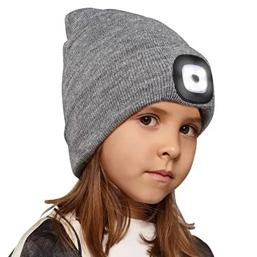 Produktbild: Richaa Geschenke für Kinder Weihnachten Mütze mit LED Licht Kinder Wiederaufladbar LED Strickmütze Wintermütze Grey Beanie Lustige Kleine Geschenke für Mädchen Jungen