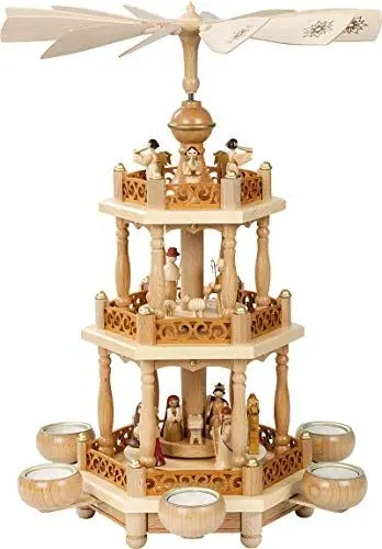 Produktbild: Richard Glässer Seiffen Weihnachtspyramide Christi Geburt, 2-stöckig, 46 cm Hoch, Natur, Original Erzgebirge