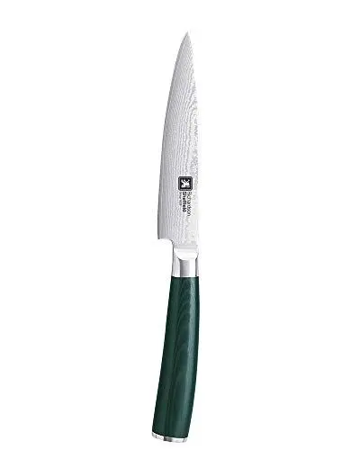 Produktbild: RICHARDSON SHEFFIELD MIDORI, Allzweckmesser mit Damaststahl-klinge, Universalmesser aus 67 Lagen Damaszener-Stahl, Micarta Holzgriff dunkelgrün, Klinge: 12,5 cm, Damast Küchenmesser, Kochmesser