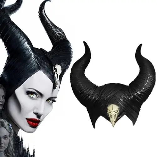 Produktbild: RichDeer Halloween Kostüm Damen Königin Hörner Helm Cosplay Maleficent Kostüm Latex Schwarz, Hexenhut aus Latex, Teufelshörner Latex Haarreif, Latex Hut, Unisex Evil Queen Cosplay Kopfbedeckung