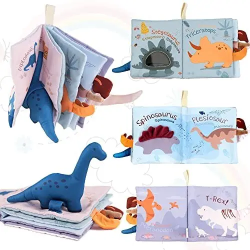 Produktbild: Richgv Babybuch Baby Spielzeug ab 0 3 6 12 Monate, Dinosaurier Spielzeug Baby,Knisterbuch Baby Stoffbuch Fühlbuch Baby,Baby Erstausstattung Neugeborene,Kinderwagenkette Spielzeug ab 0 Monate