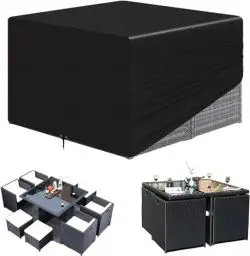Produktbild: RICHIE Cube Gartenmöbel Abdeckungen wasserdicht, 135x135x71cm Rattan Cube Set Abdeckung, Garten Platz 420D Heavy Duty Outdoor Patio Tischabdeckung, Winddicht, Anti-UV für Stuhl und Tisch Sofa…
