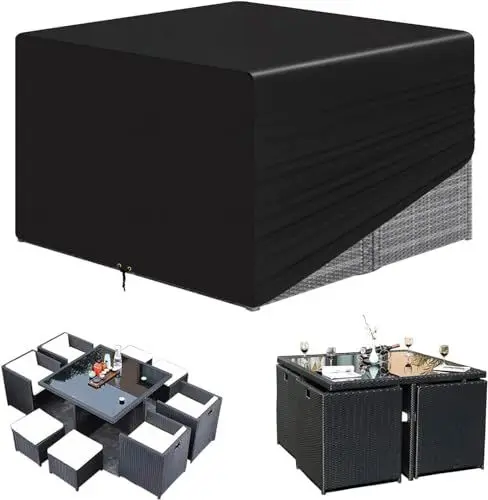 Produktbild: RICHIE Cube Gartenmöbel Abdeckungen wasserdicht, 135x135x71cm Rattan Cube Set Abdeckung, Garten Platz 420D Heavy Duty Outdoor Patio Tischabdeckung, Winddicht, Anti-UV für Stuhl und Tisch Sofa…