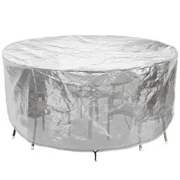 Produktbild: RICHIE Gartenmöbel-Abdeckungen wasserdichte Gartentischabdeckung 250x90 cm Outdoor-Tischabdeckungen für Gartenmöbel Gartenabdeckungen Rund Atmungsaktiv Polyethylen für Tisch (Transparent 250×90cm)