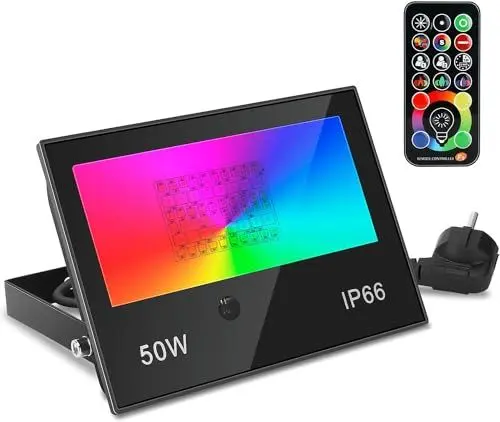 Produktbild: Richsing LED Strahler, RGB LED Strahler Außen 50W Fluter Mit Fernbedienung,LED Außenleuchten IP66 Wasserdicht,120 Farben,Timing,Dimmbar,Benutzerdefinierte Modi,LED Flutlichtstrahler Wandleuchte