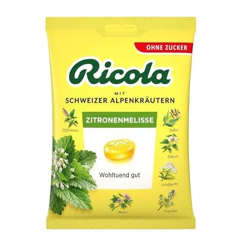 Produktbild: Ricola Zitronenmelisse, 75g Beutel Original Schweizer Kräuter-Bonbons mit 13 Alpenkräutern & erfrischendem Zitronen-Geschmack, zuckerfrei, 1 x 75g, vegan