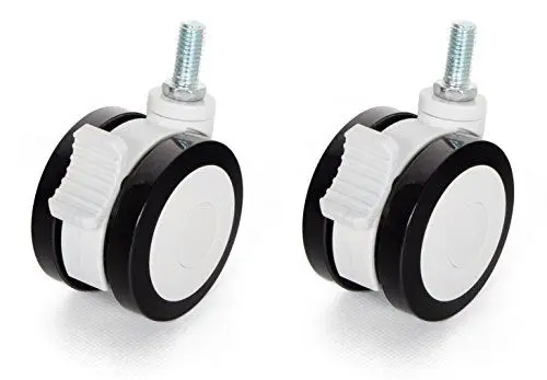 Produktbild: RICOO 2x Möbelrollen mit Bremse Rollen für Möbel 75mm Klein Lenkrollen mit Gewinde M12 - WMZ001 Kunststoff Schwenkrolle zum Einschrauben mit Feststeller