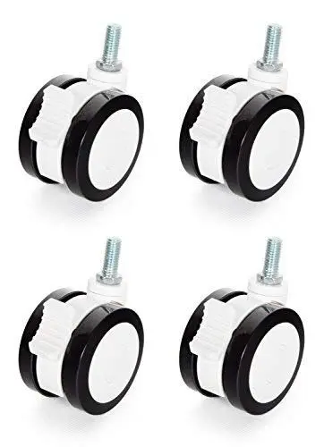 Produktbild: RICOO 4x Möbelrollen mit Bremse Rollen für Möbel 75mm Klein Lenkrollen mit Gewinde M12 - WMZ001 Kunststoff Schwenkrolle zum Einschrauben mit Feststeller