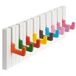 Produktbild: RICOO Garderobenleiste Wandgarderobe Kindergarderobe Piano Design ausklappbar WM1885-LS Garderobe Wand Hakenleiste Kleiderhaken klappbar 9 Haken Holz Klavier bunt Garderobenhaken