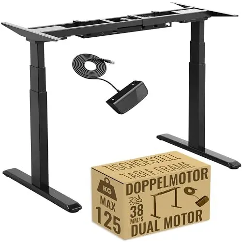 Produktbild: RICOO Höhenverstellbarer Schreibtisch elektrisch WM0623-B Bürotisch Gestell mit 2 Motoren ohne Tischplatte Computer Tisch Büro Arbeitstisch Rahmen schwarz