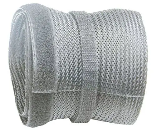 Produktbild: RICOO Kabelkanal Grau 200cm lang x 13,5cm breit Z9135G-2 Kabelschlauch wiederverschließbar mit Klettverschluss Kabelführung Kabel Management