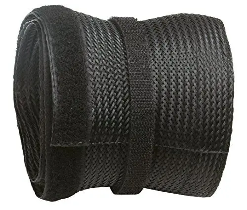 Produktbild: RICOO Kabelkanal Schwarz 200cm lang x 8,5cm breit Z9085B-2 Kabelschlauch wiederverschließbar mit Klettverschluss Kabelführung Kabel Management