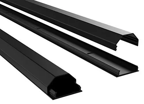 Produktbild: RICOO Kabelkanal aus Aluminium Universal Z0100-B Kabelführungssystem für Fussboden und Wand Wandleiste Kabelklemme Oberputzinstallation Kabelrinnen Leitungskanal, Schwarz