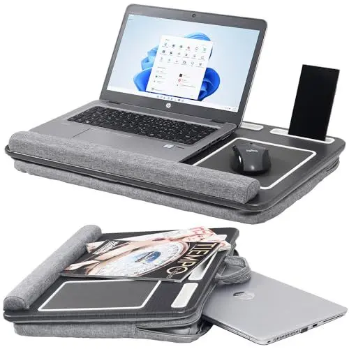Produktbild: RICOO Laptopkissen Laptoptasche Knietablett in Holzoptik für max. 15,6 Zoll Notebook, Kissentablett LA0017, Laptop Unterlage Tasche, Lapdesk, Notebook Unterlage Bett Zubehör