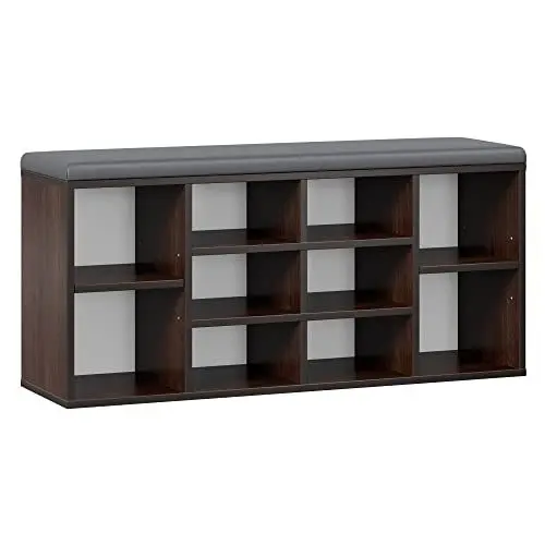 Produktbild: RICOO Schuhbank mit Sitzfläche & Stauraum 104x49x30cm Pressholz Dunkelbraun, Schuhregal mit Sitzkissen WM033-EB-A, Schuhschrank mit Sitzbank Bank mit Schuhablage Garderobenbank Sitzbänke & Truhen