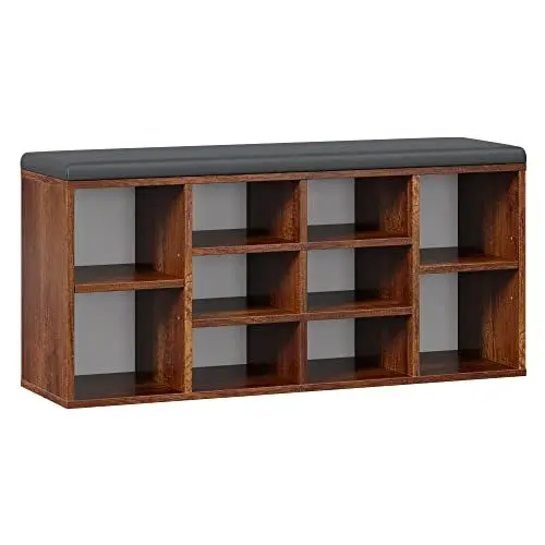 Produktbild: RICOO Schuhbank mit Sitzfläche & Stauraum 104x49x30cm Pressholz Eiche Dunkel, Schuhregal mit Sitzkissen WM033-EC-A, Schuhschrank mit Sitzbank Bank mit Schuhablage Garderobenbank Sitzbänke & Truhen