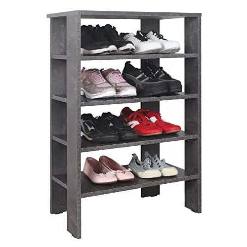 Produktbild: RICOO Schuhregal schmal und hoch 88x60x32cm Standregal Pressholz Betonoptik Grau WM040-BG, Schuhständer mit 4 Ebenen, Schuhschrank offen, Schuhablagen Flur Shoe Rack, Schuhablage klein, Schuhregale