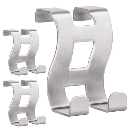 Produktbild: RICOO Türhaken zum Einhängen, MH001-3, Türgarderobe, Kleiderhaken Tür, Garderobenhaken, Edelstahl, 3er Set, Türhänger, Door Hanger, Tür Hakenleiste, Jackenhalter Tür, ohne Bohren