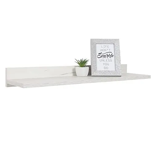 Produktbild: RICOO Wandregal 69 x 8 x 19 Eiche weiß, Spanplatte aus Holz, Hängereral WM055-EP, Regal Wand, Bücherregal Bilderregal Fotoregal Küchenregal Hängend Wandboard Regalbrett Schweberegal