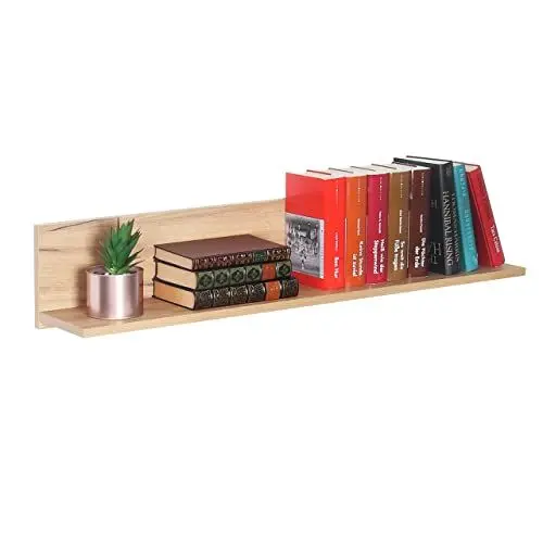 Produktbild: RICOO Wandregal 98 x 19 x 19 Braun Eiche Gold, Spanplatte aus Holz, Hängereral WM052-EG, Regal Wand, Bücherregal Bilderregal Fotoregal Küchenregal Hängend Wandboard Regalbrett Schweberegal