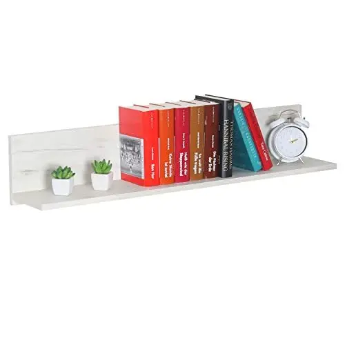 Produktbild: RICOO Wandregal 98 x 19 x 19 Eiche weiß, Spanplatte aus Holz, Hängereral WM052-EP, Regal Wand, Bücherregal Bilderregal Fotoregal Küchenregal Hängend Wandboard Regalbrett Schweberegal
