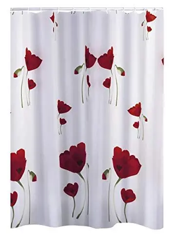 Produktbild: RIDDER Duschvorhang Textil ca. 180x200 cm, Mohn, inkl. Ringe | Waschbar | ÖkoTex