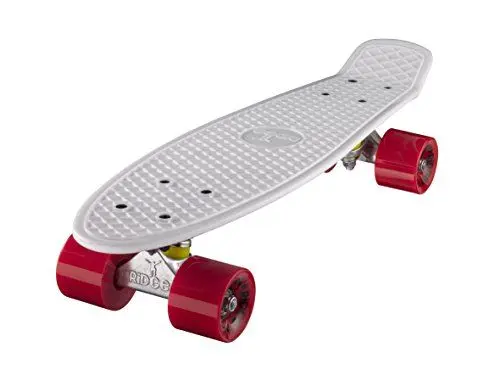 Produktbild: Ridge Skateboard 55 cm Mini Cruiser Retro Stil In M Rollen Komplett U Fertig Montiert Weiss Rot,