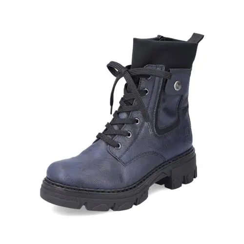 Produktbild: Rieker Damen Combat Boots 74640, Frauen Stiefeletten,Booties,halbstiefel,Kurzstiefel,uebergangsschuhe,uebergangsstiefel,warm,blau (14),37 EU / 4 UK