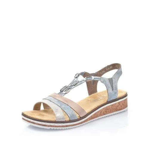 Produktbild: Rieker Damen Pantoletten V36G4, Frauen Slipper,Schlupfschuhe,schluepfschuhe,Slides,Slip-ons,Backless Slipper,Mules,blau Kombi (40),39 EU / 6 UK