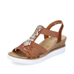 Produktbild: Rieker Damen Keilsandalen V3869, Frauen Sandalen,Freizeitschuhe,offene Schuhe,Strandschuhe,Keilsandaletten,Keilabsatz,hoch,braun (24),41 EU / 7.5 UK