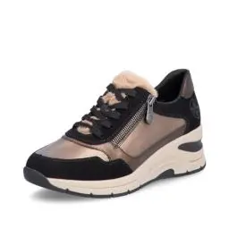 Produktbild: Rieker Damen Low-Top Sneaker N9301, Frauen Halbschuhe, lose Einlage,schnürschuhe,schnürer,keil Sneaker,Wedge Sneaker,beige Kombi (90),37 EU / 4 UK