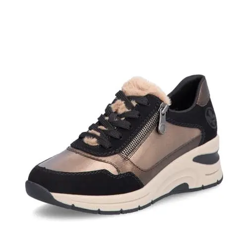 Produktbild: Rieker Damen Low-Top Sneaker N9301, Frauen Halbschuhe, lose Einlage,schnürschuhe,schnürer,keil Sneaker,Wedge Sneaker,beige Kombi (90),37 EU / 4 UK