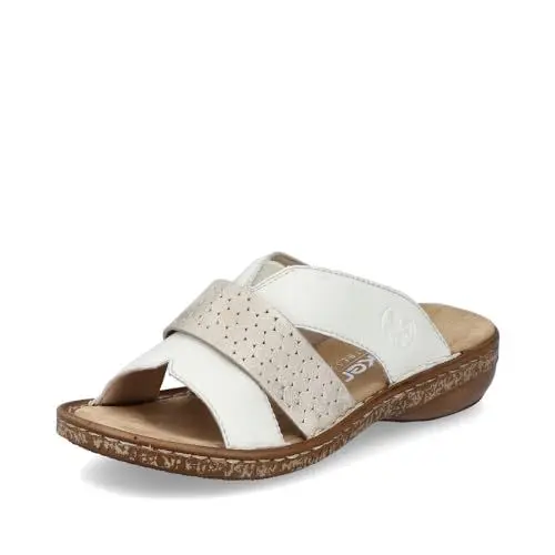 Produktbild: Rieker Damen Pantoletten 62897, Frauen Slipper,Backless Slipper,Gartenschuhe,Sommerschuhe,sommerclogs,Sandalen,Slides,Weiss Kombi (80),39 EU / 6 UK