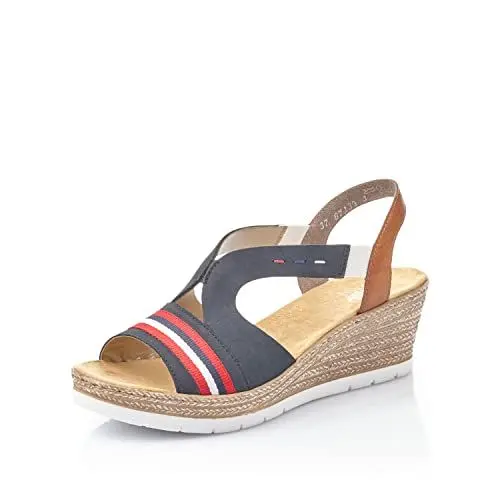 Produktbild: Rieker Damen Plateausandalen 619S6, Frauen Sandalen,Strandschuhe,Plateausandaletten,Dicke,Sohle,bequem,Sommerschuhe,blau Kombi (14),41 EU / 7.5 UK