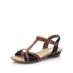 Produktbild: Rieker Damen Riemchensandalen 63499, Frauen Sandalen,Sommerschuhe,Freizeitschuhe,offene Schuhe,Strandschuhe,Sandaletten,blau Kombi (14),38 EU / 5 UK