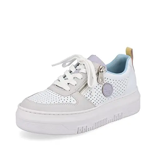 Produktbild: Rieker Damen Sneaker M1905, Frauen Schnürschuhe,schnürschuhe,schnürer,Sneaker,Halbschuhe,Freizeitschuhe,Schnuerschuhe,Weiss Kombi (80),38 EU / 5 UK