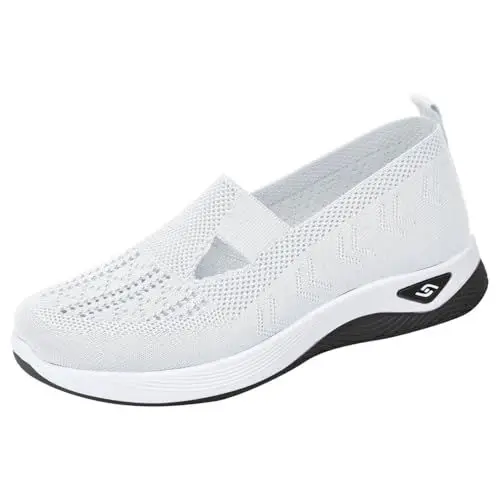 Produktbild: Riemchen Ballerinas Damen Schuhe Hochzeit Damen Gewebte, orthopädische, atmungsaktive, weiche Schuhe für Damen, zum Spazierengehen, Slip-On-Schuhe aus Riemchen Ballerinas Damen Schuhe (White, 37)